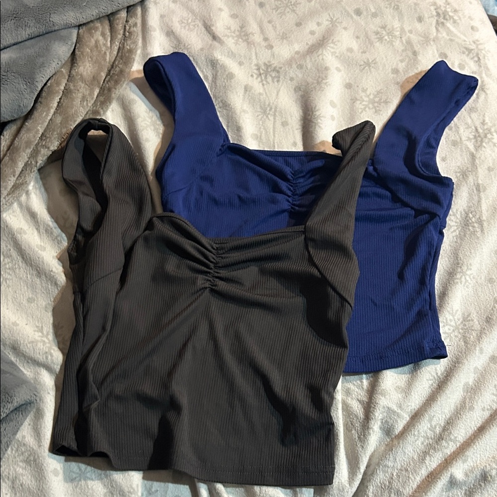 Women's Blue and Black Ruched Tops